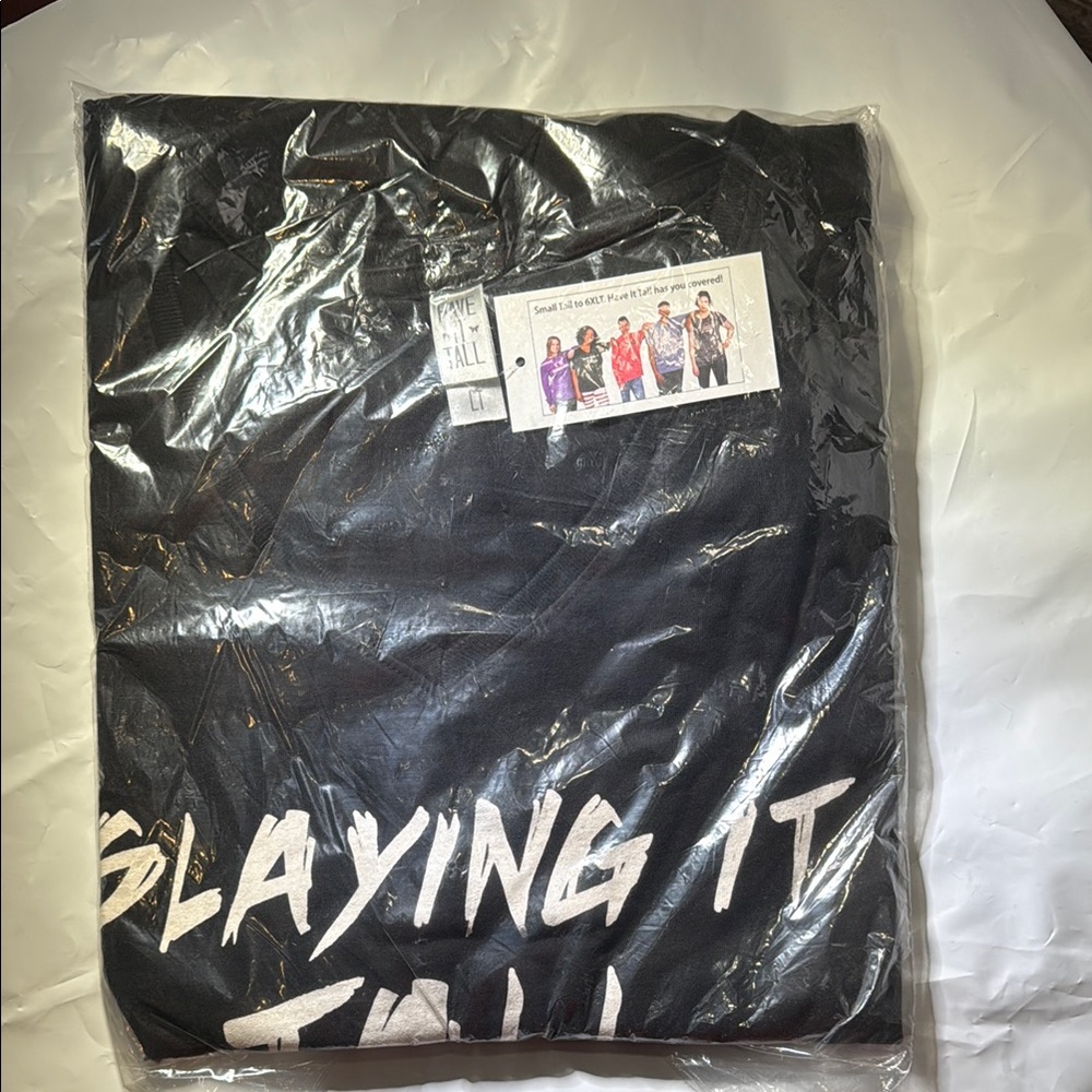 NWT Have It Tall Black Graphic Playing It Tall Short Sleeve Tee Casual Sz L Tall